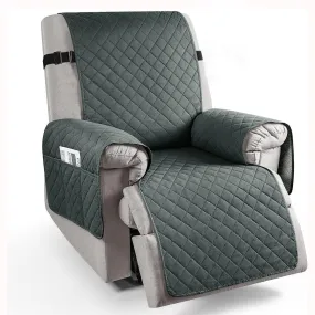Quilted Recliner Chair Cover With Side Pockets for 1 Seater Sofa, Dark Grey