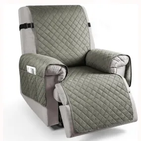 Quilted Recliner Chair Cover With Side Pockets for 1 Seater Sofa, Light Grey