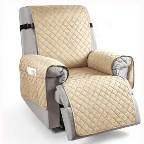 Quilted Recliner Chair Cover With Side Pockets for 1 Seater Sofa, Sand Brown