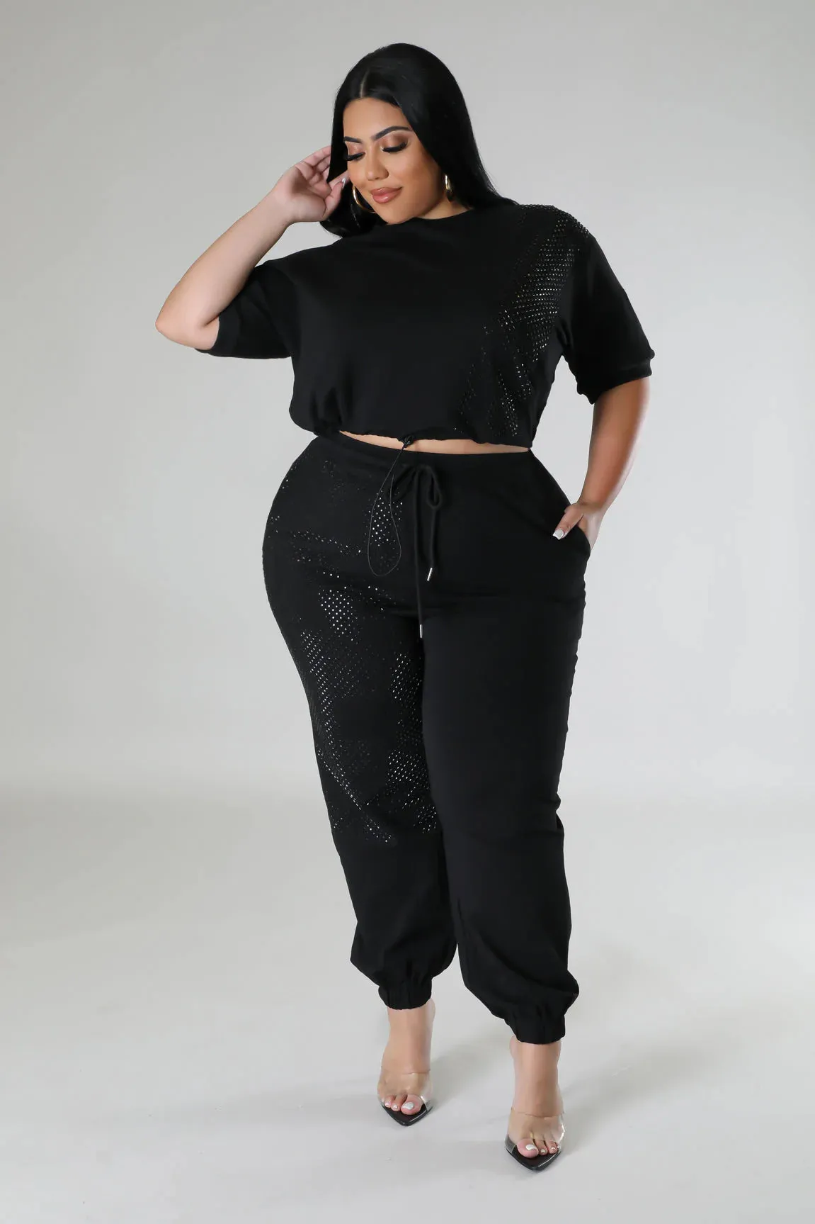 "Star Girl" 2-Piece Silver Studded Jogger Set