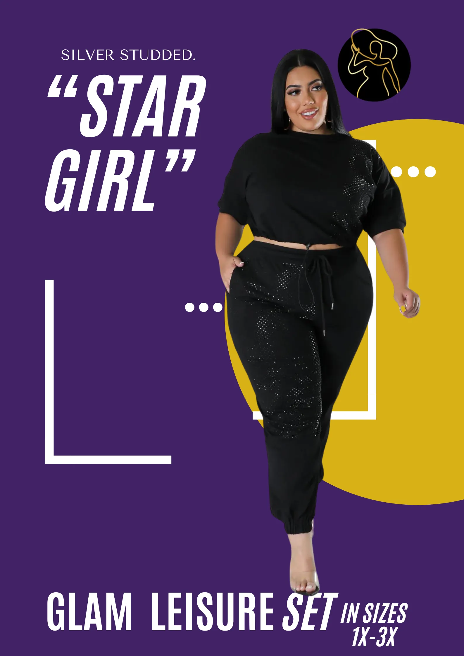 "Star Girl" 2-Piece Silver Studded Jogger Set