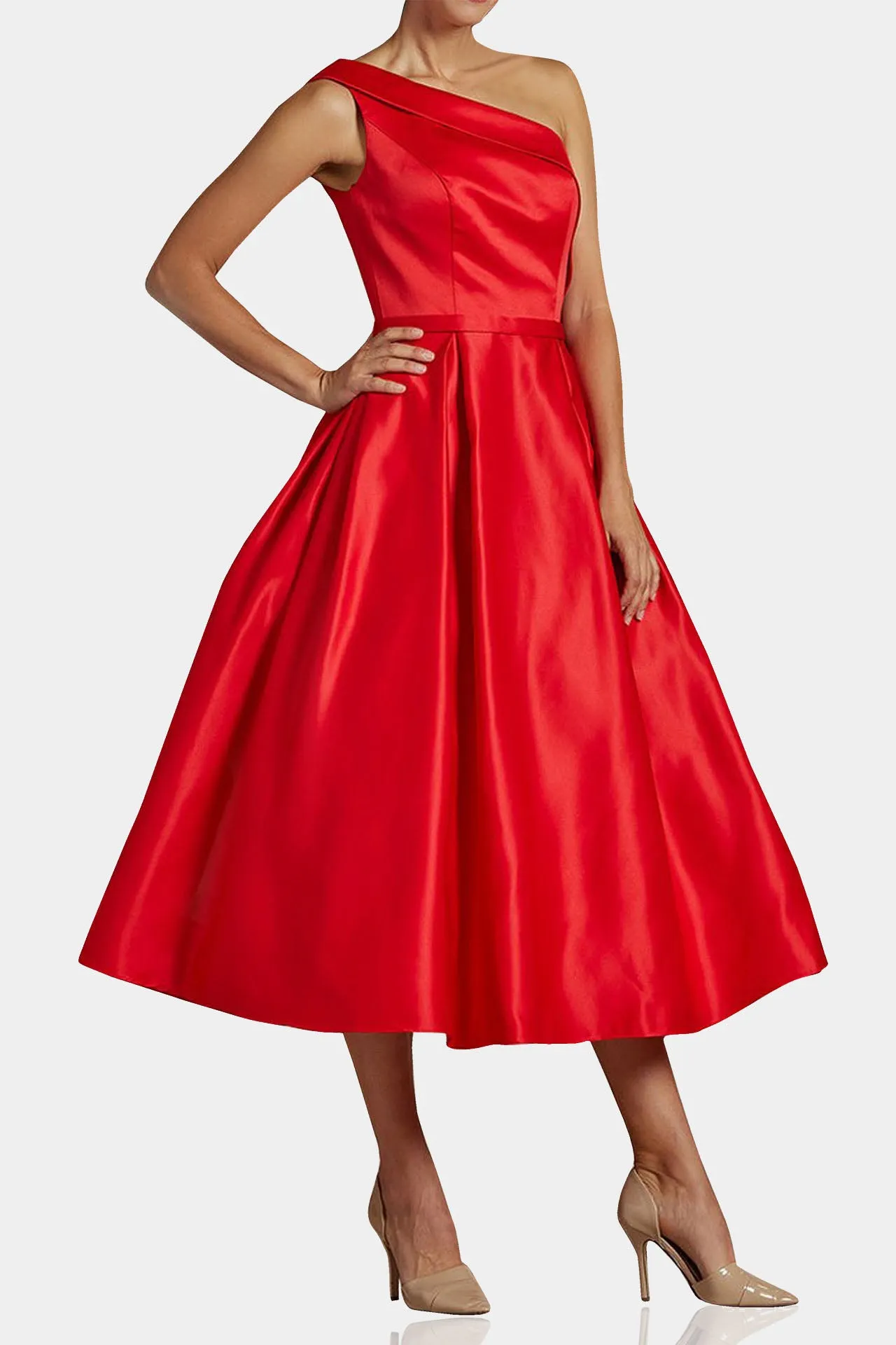 Red One Shoulder Satin Dress