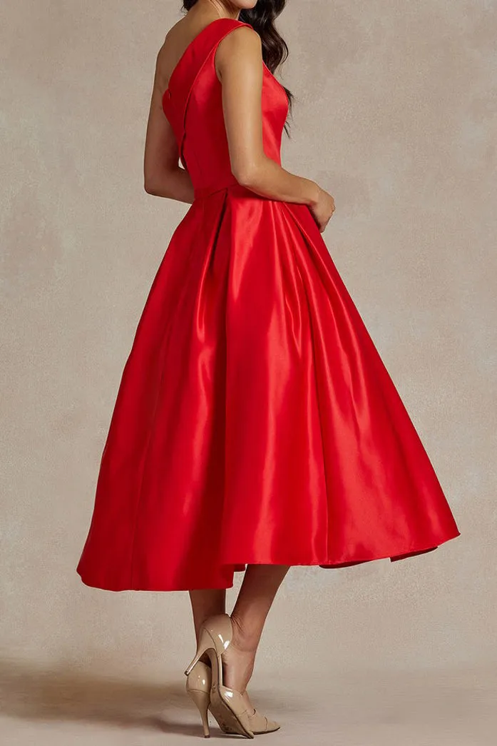 Red One Shoulder Satin Dress