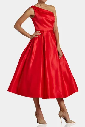 Red One Shoulder Satin Dress