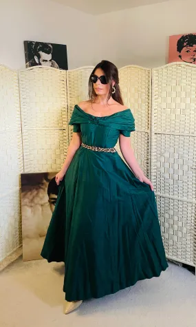 RENT Emerald Green Bardot Maxi Dress