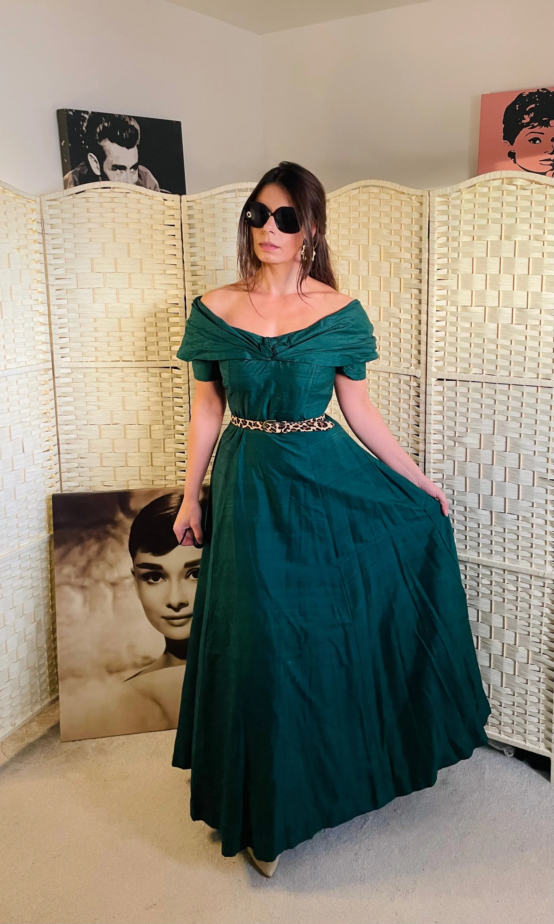 RENT Emerald Green Bardot Maxi Dress