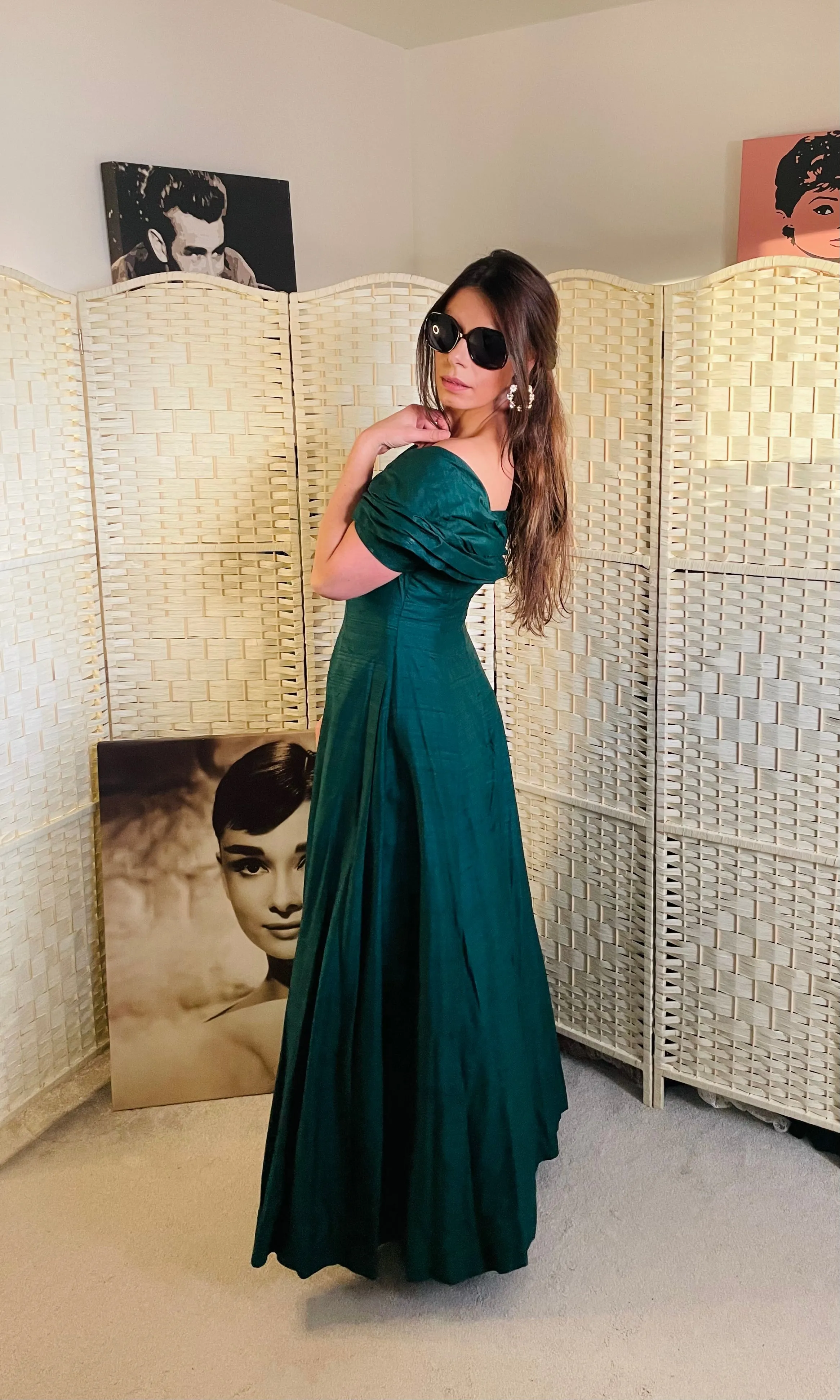 RENT Emerald Green Bardot Maxi Dress