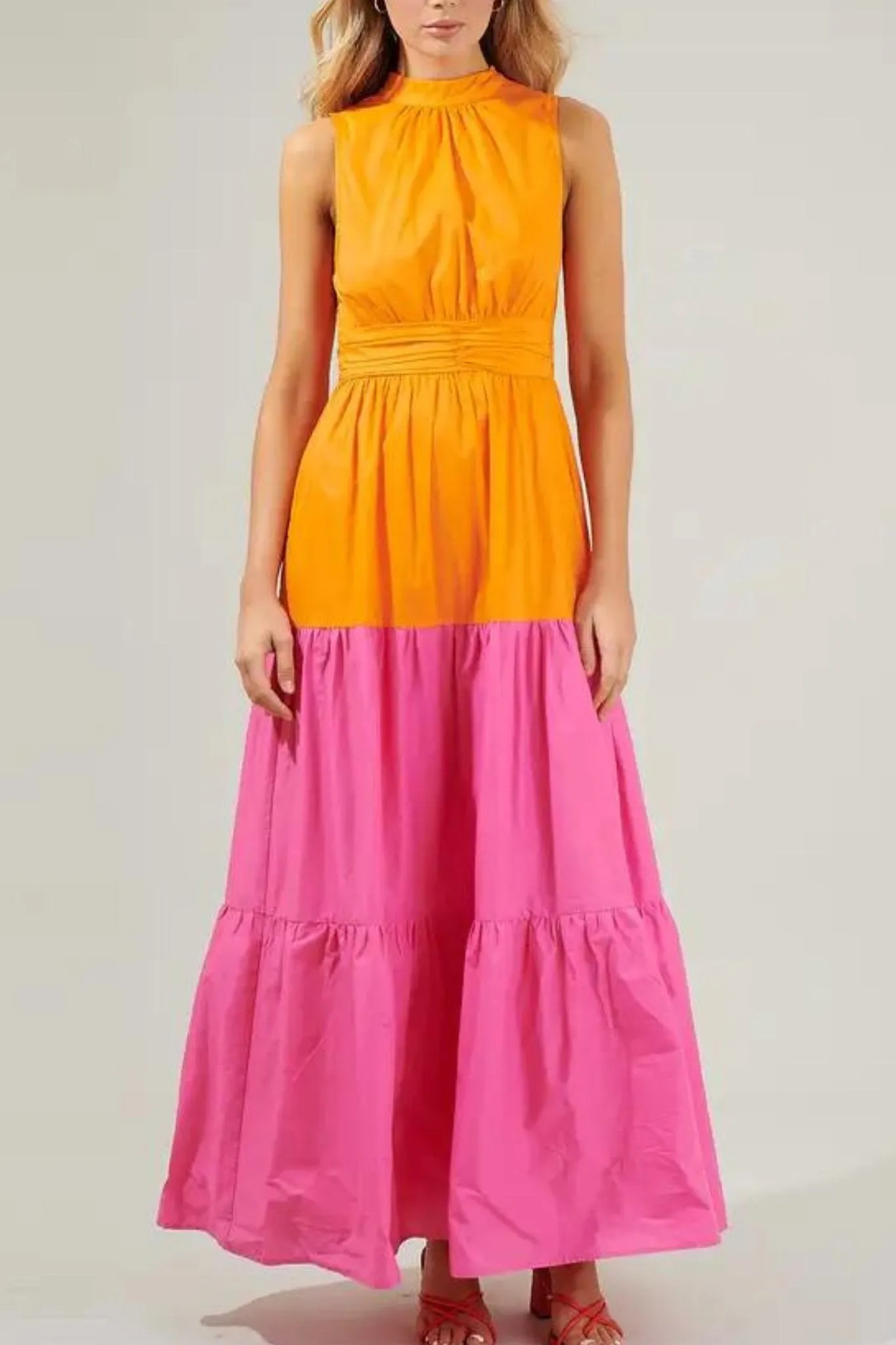 Riley Halter Maxi Dress in Orange & Pink