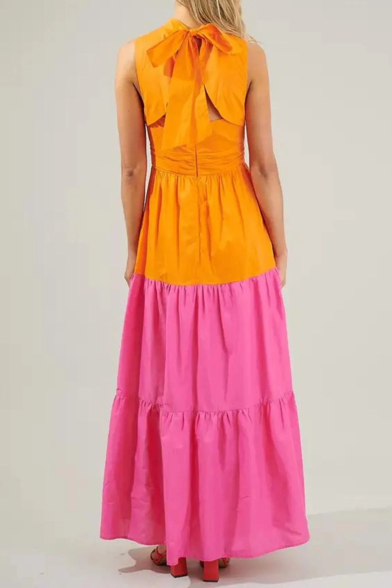 Riley Halter Maxi Dress in Orange & Pink