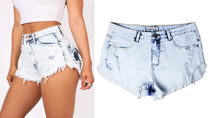 Ripped jeans women's high waist light color  denim shorts