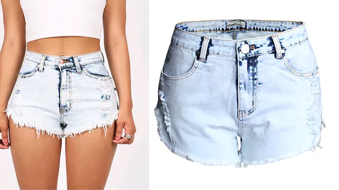 Ripped jeans women's high waist light color  denim shorts