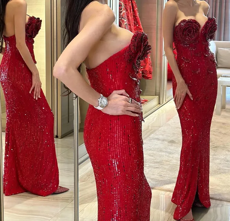 RUBY ROSE - RED FLOWER SEQUINS FORMAL DRESS