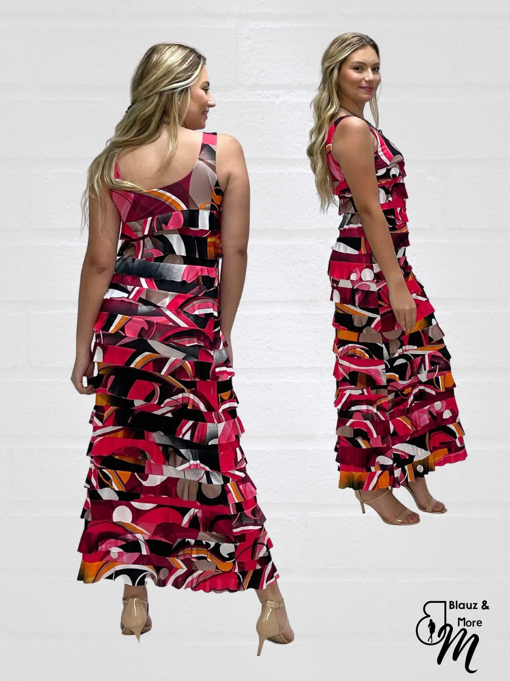 Ruffle Maxi Dress Sleeveless NEW PRINTED - D2211