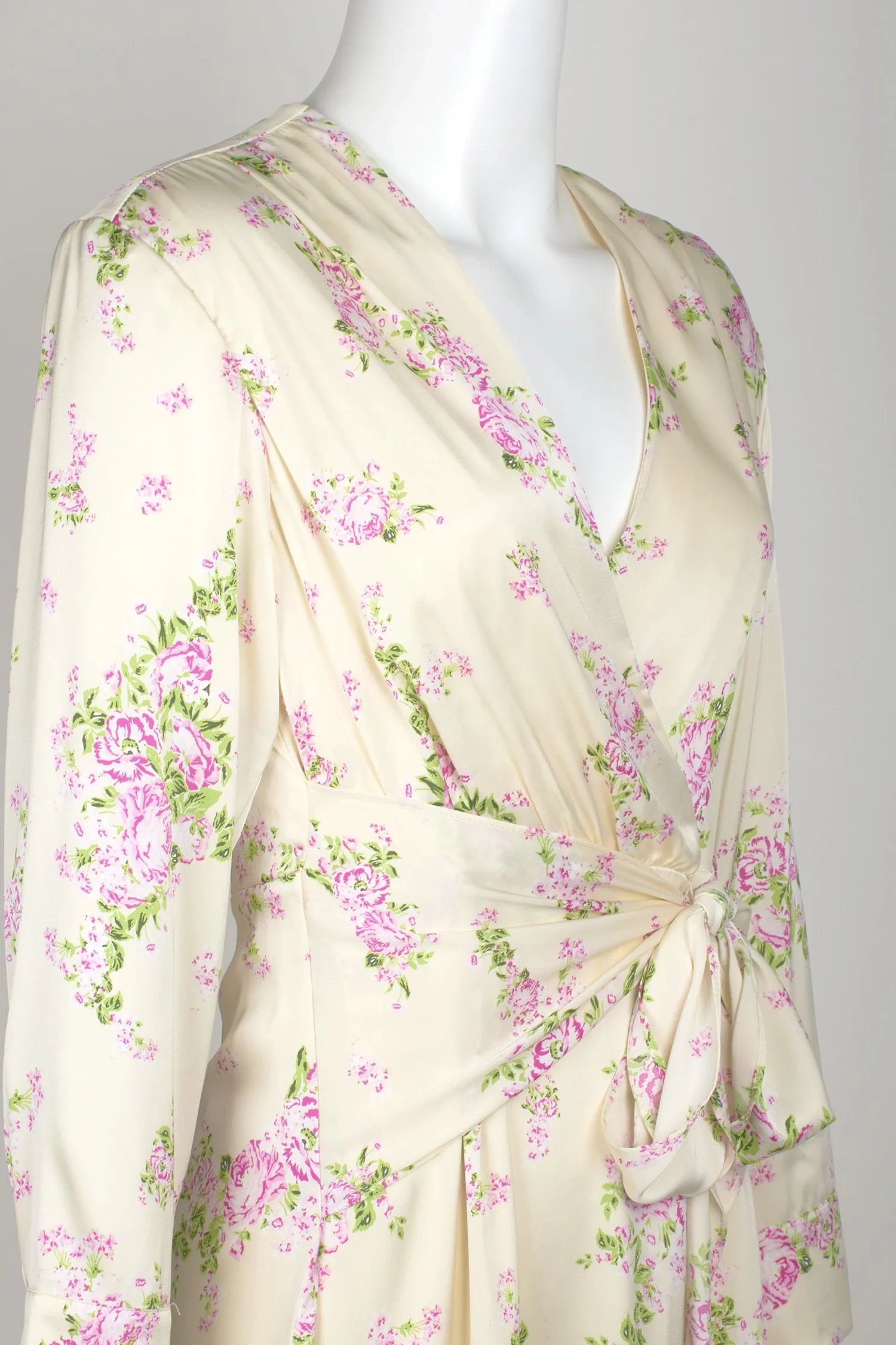 Sage Collective V-Neck Long Sleeve Tie Waist Zipper Back Slit Front Floral Print Chiffon Dress