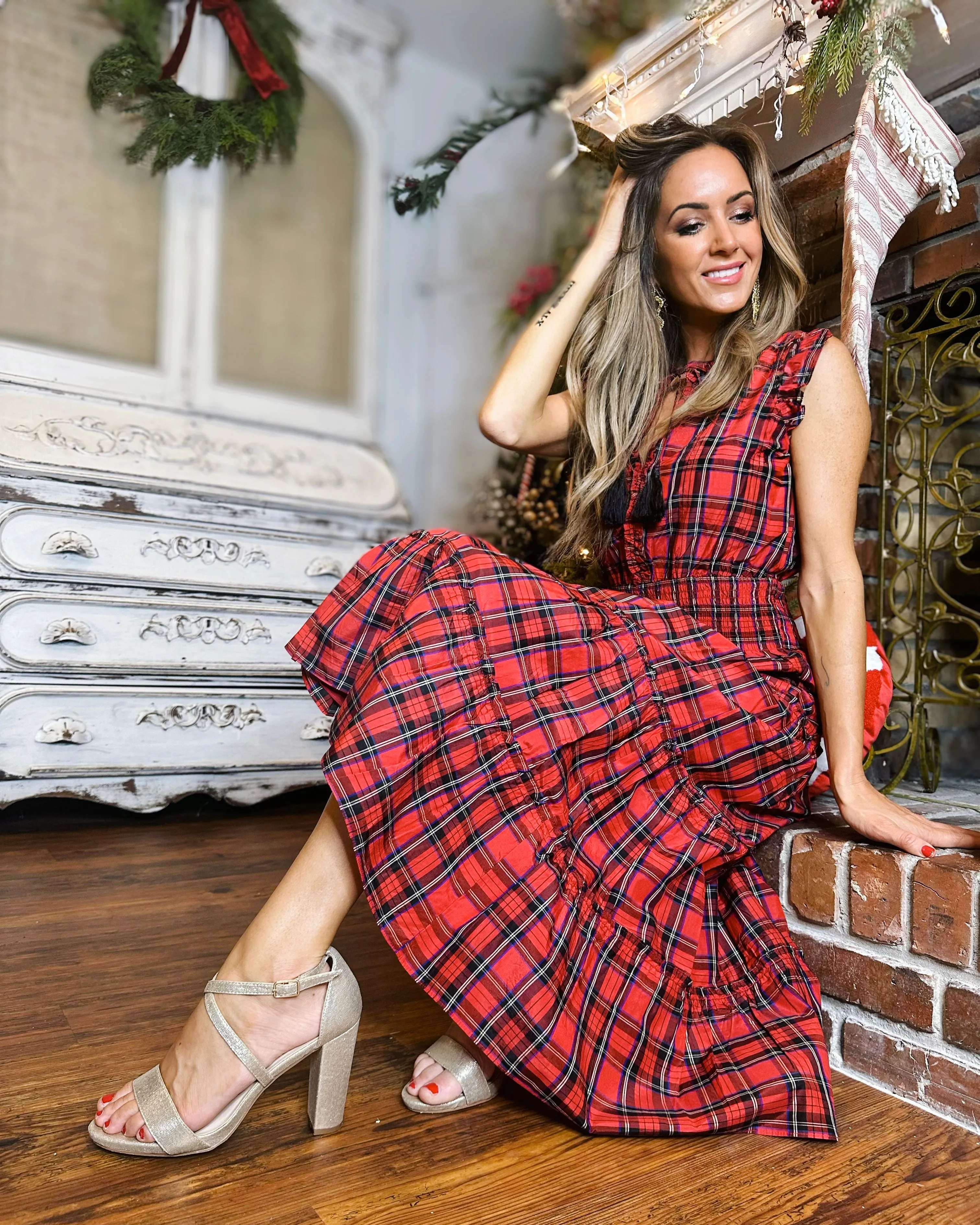 Sail to Sable Mary Midi Dress - Red Tartan