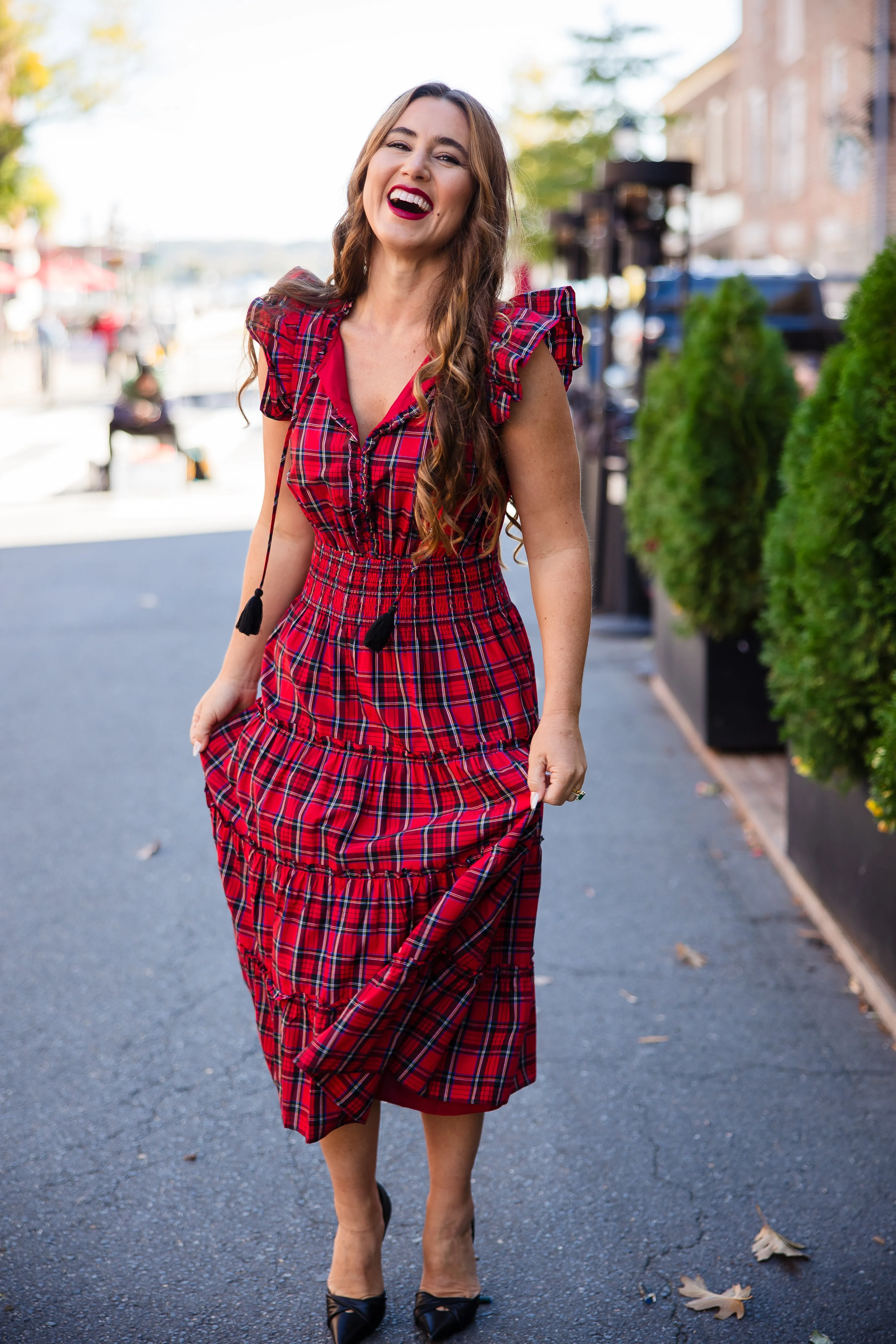 Sail to Sable Mary Midi Dress - Red Tartan