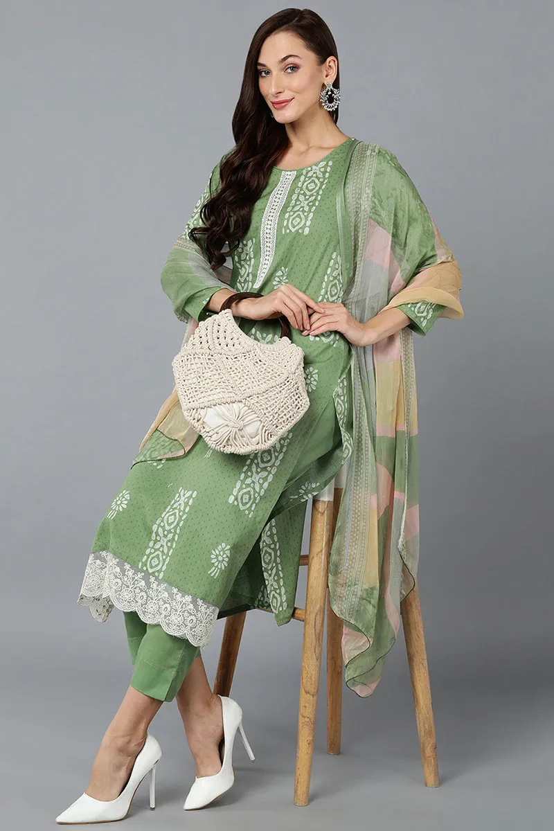 Sea Green Silk Blend Straight Suit Set