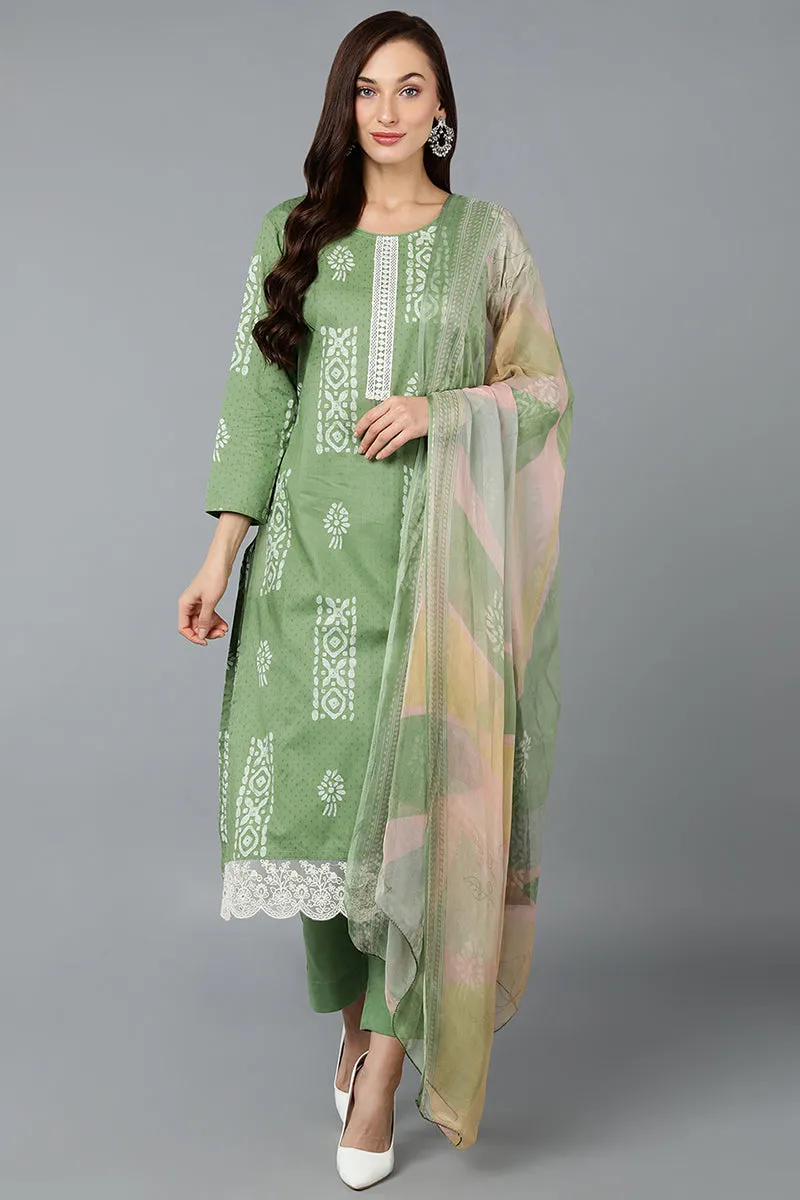 Sea Green Silk Blend Straight Suit Set