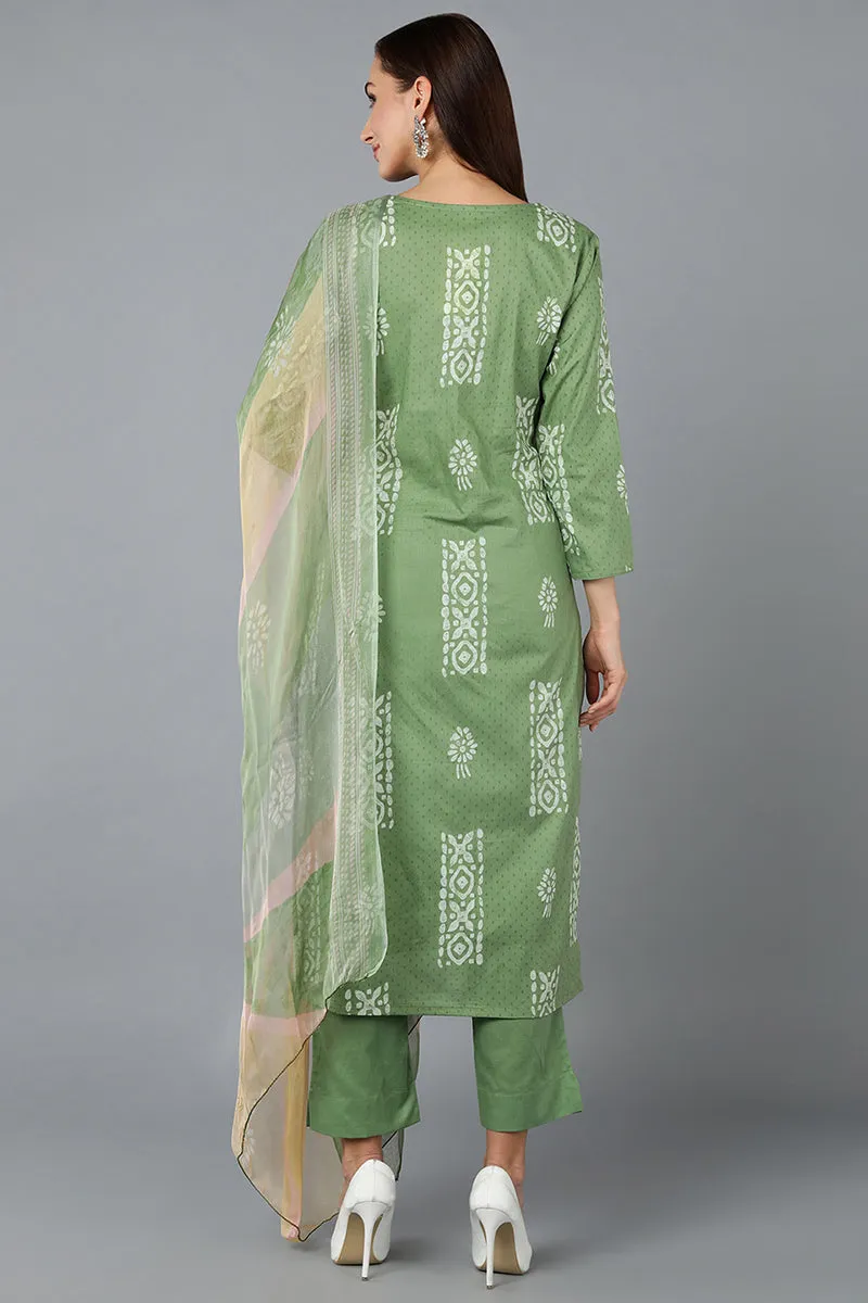 Sea Green Silk Blend Straight Suit Set