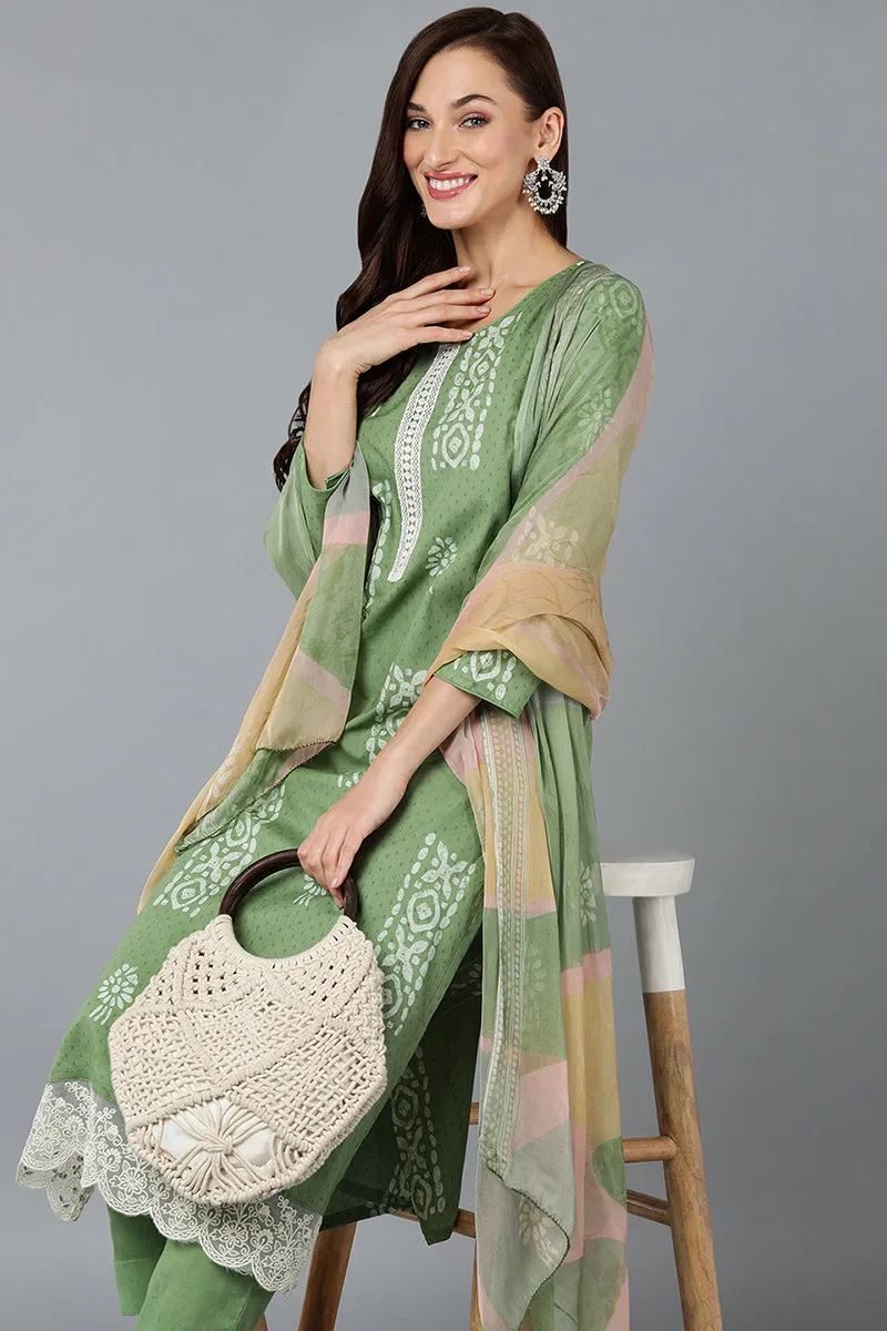 Sea Green Silk Blend Straight Suit Set