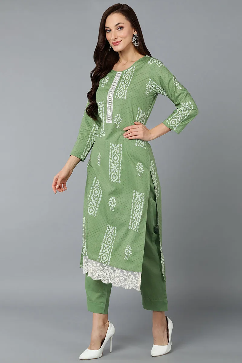 Sea Green Silk Blend Straight Suit Set