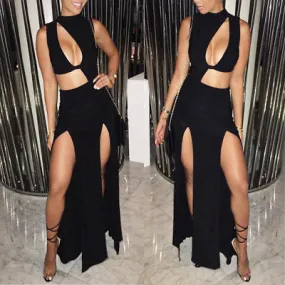Sexy cutout double split maxi dress