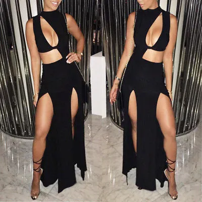 Sexy cutout double split maxi dress