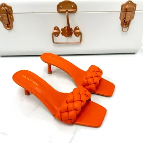 Shanice - Orange Woven Detail Square Toe Low Mule Heels