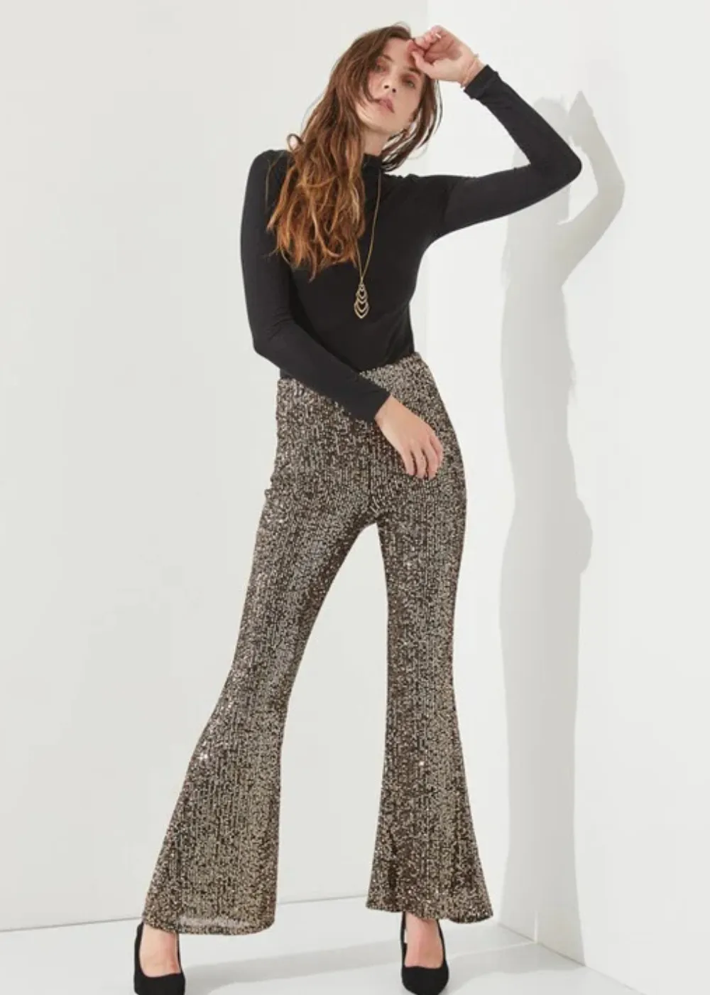 Shine On Sequin Glitter Flare Pants