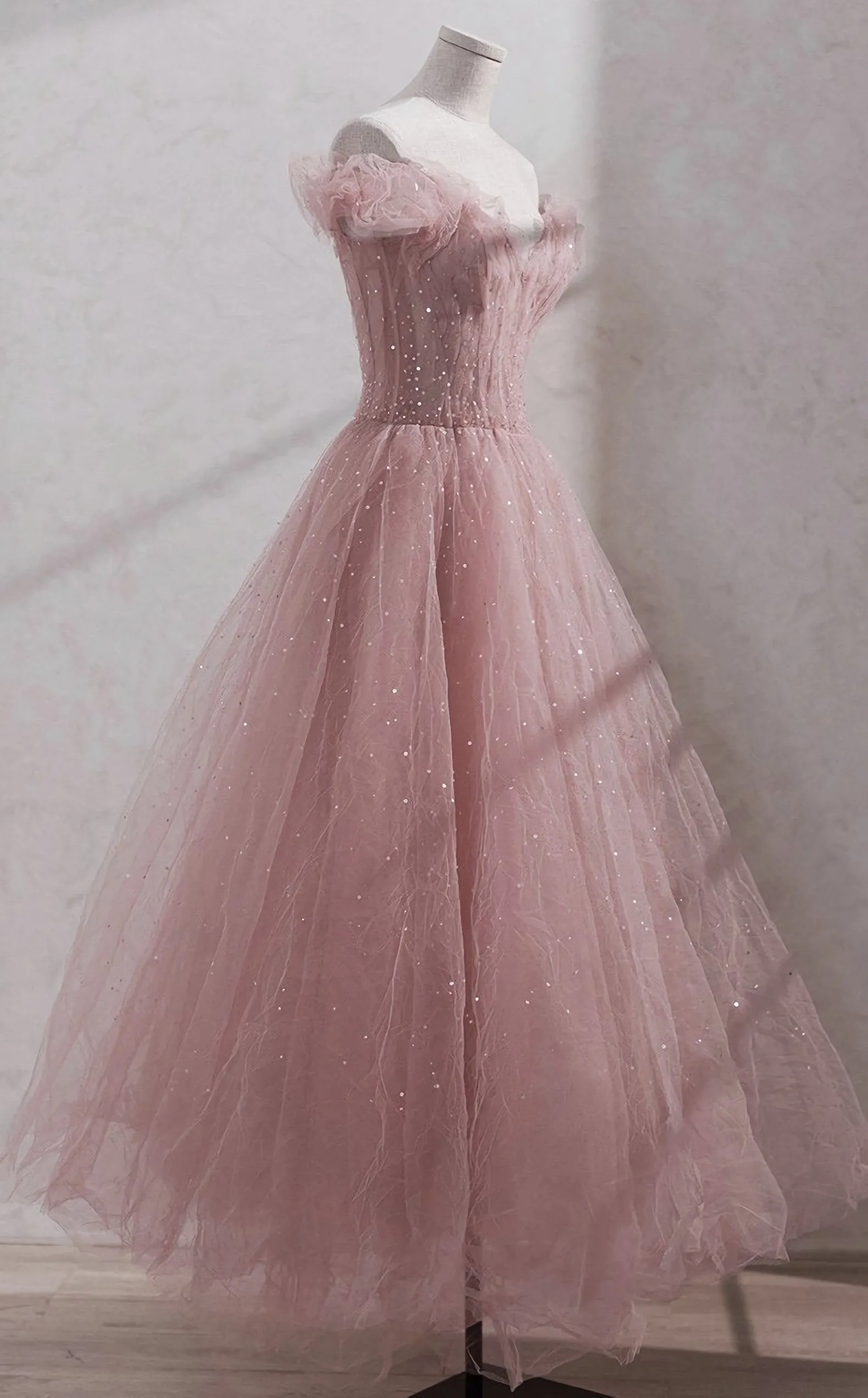 Shiny Party Dress Fairy Midi Dress Pink Prom Dress Custom Made