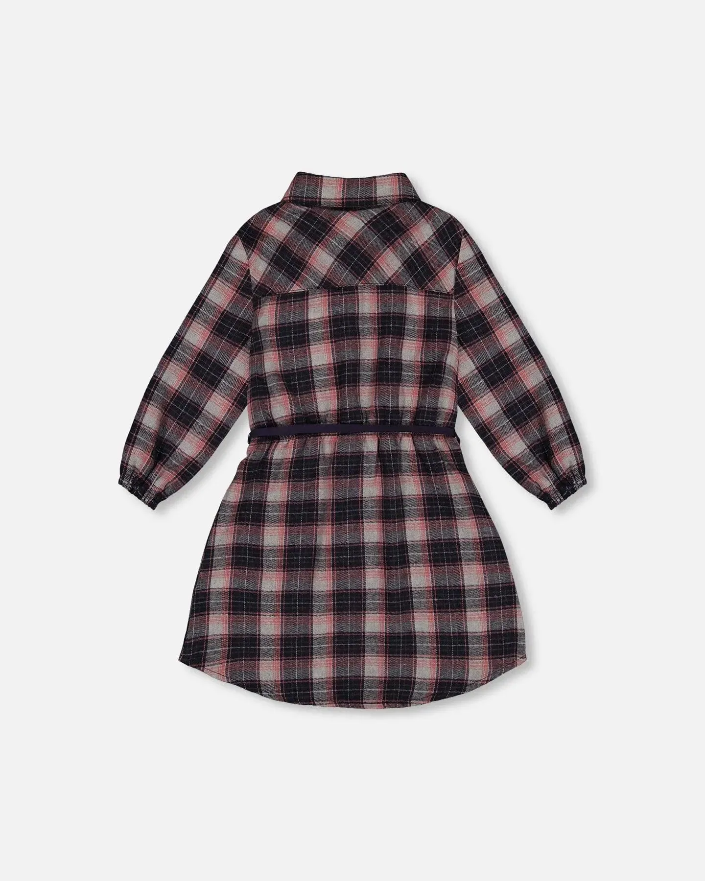 Shirt Flannel Dress With Belt Plaid Navy And Pink