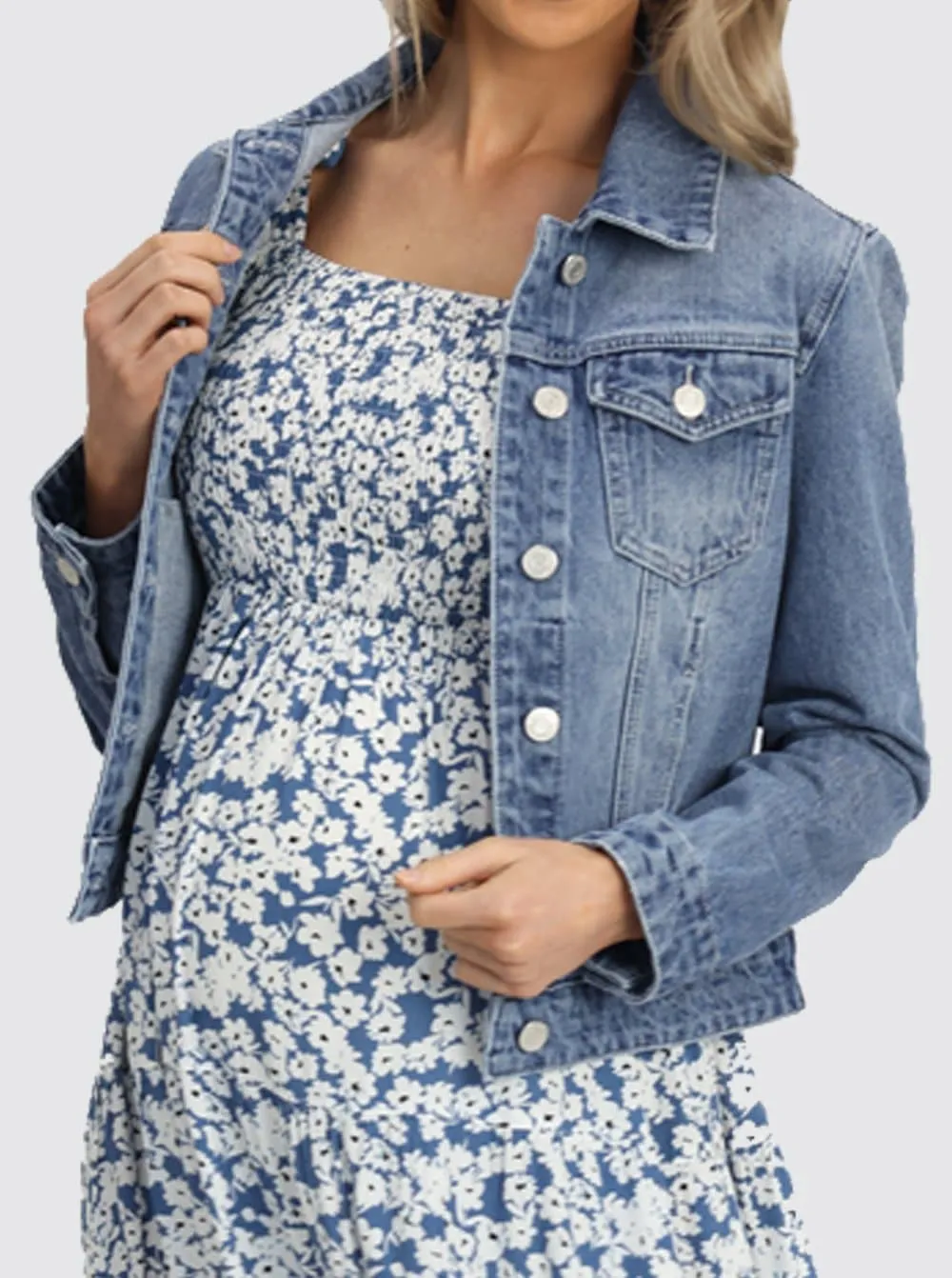 Shoulder Tie Maternity  Maxi Lilliana Dress in Blue Print