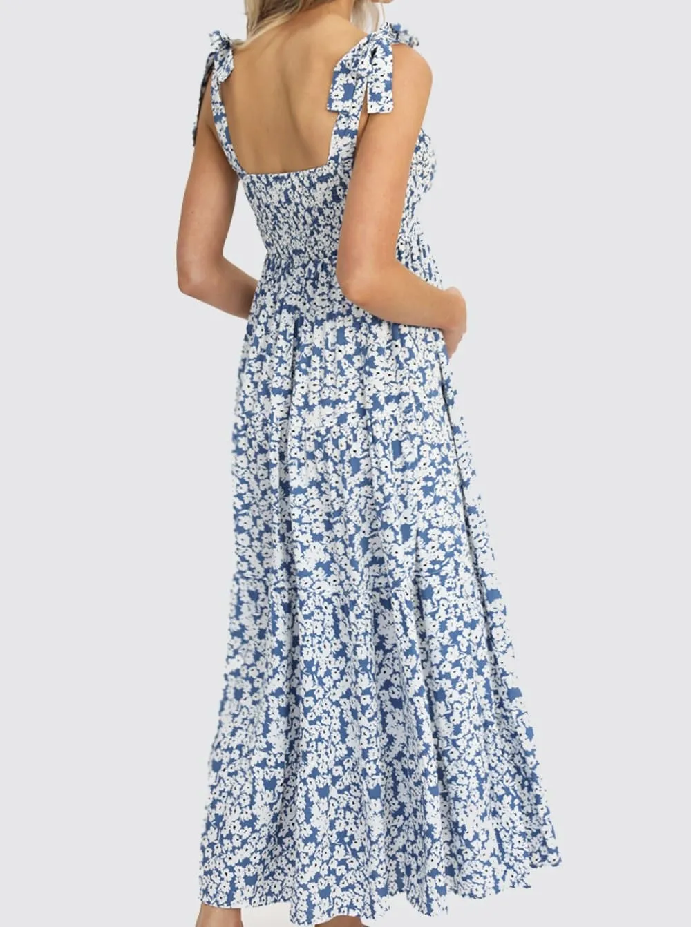 Shoulder Tie Maternity  Maxi Lilliana Dress in Blue Print