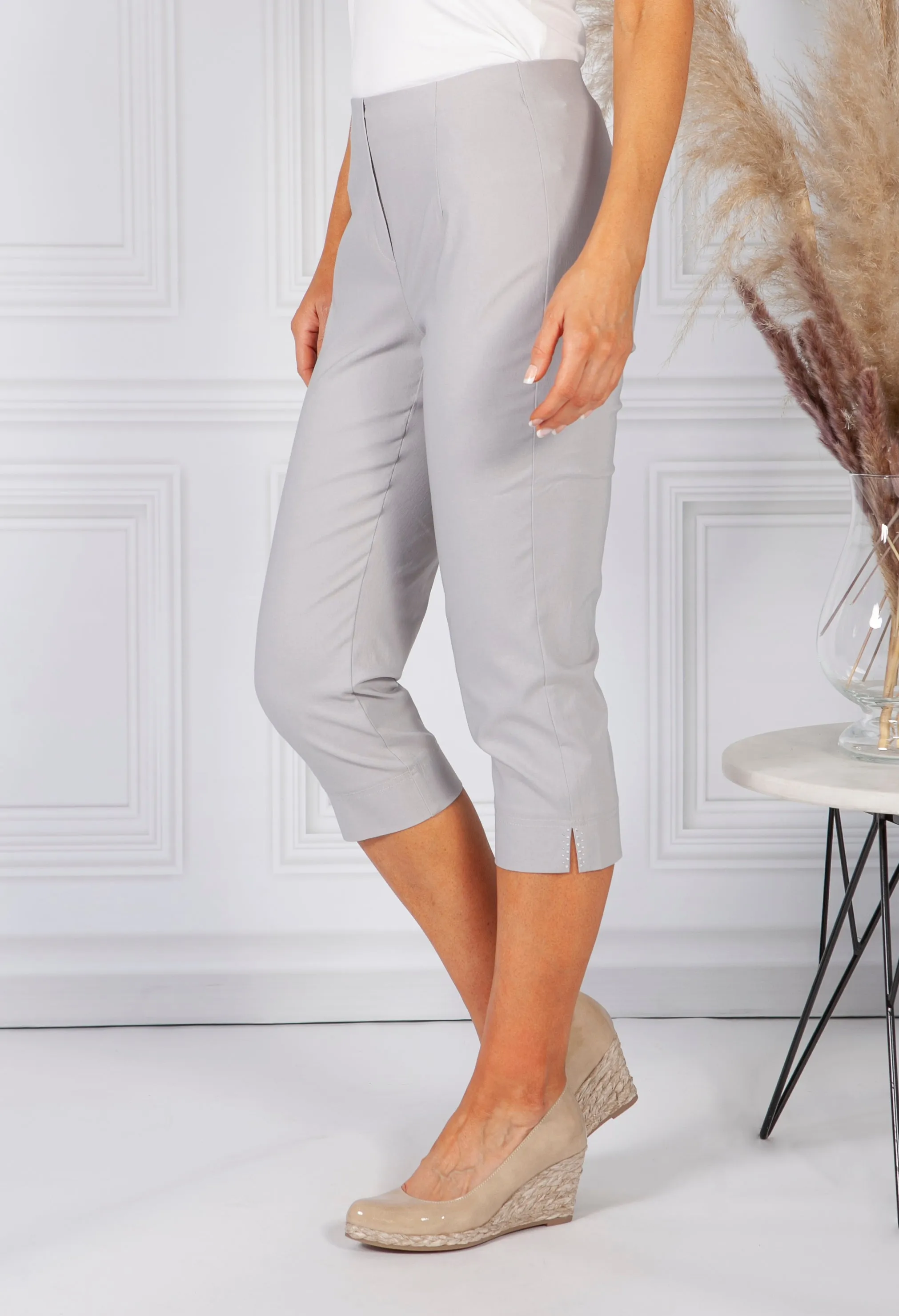 SILVER MAGIC SHAPE CAPRIS WITH DIAMANTE DETAIL