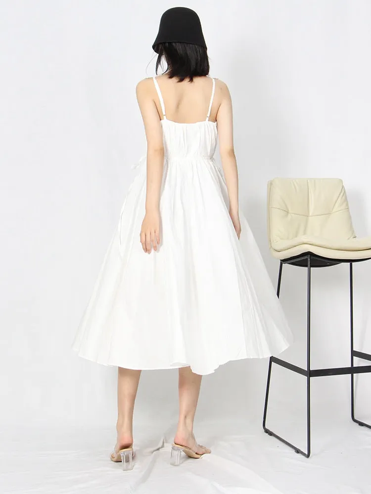Sling Sexy Dress For Women Square Collar Sleeveless High Waist Solid Minimalist Midi Dresses Female Summer Clothing