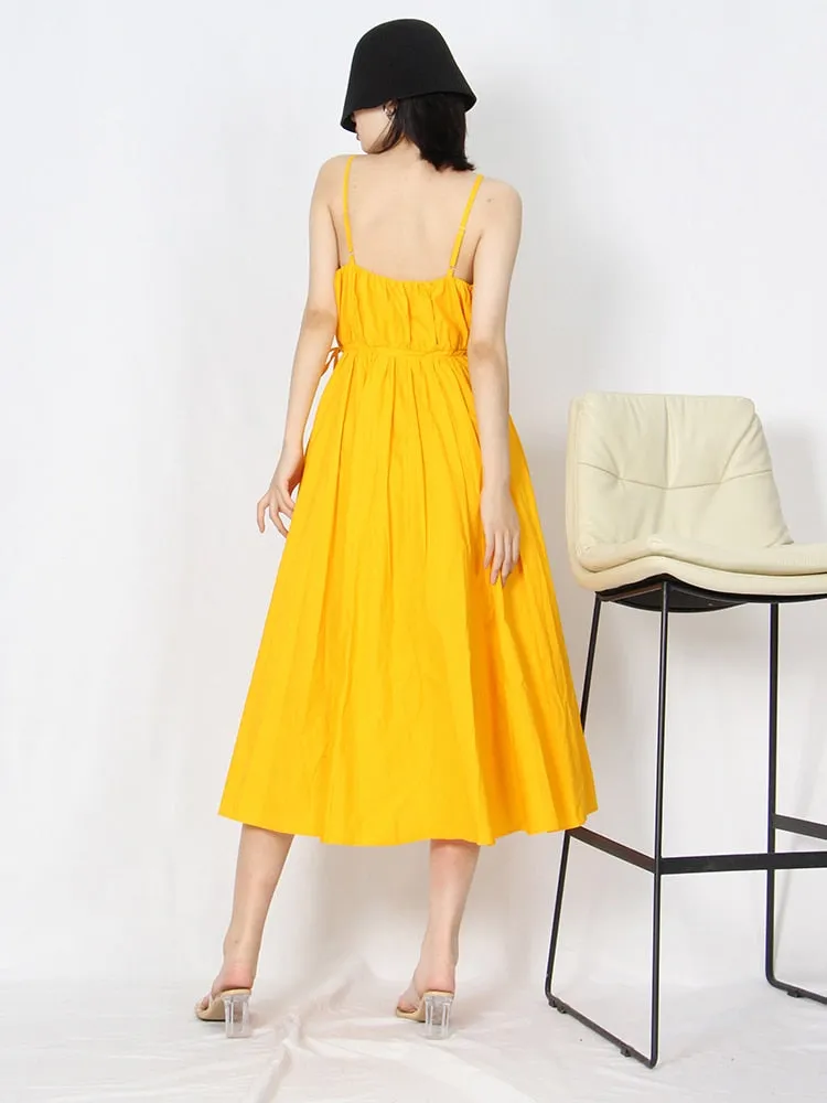 Sling Sexy Dress For Women Square Collar Sleeveless High Waist Solid Minimalist Midi Dresses Female Summer Clothing