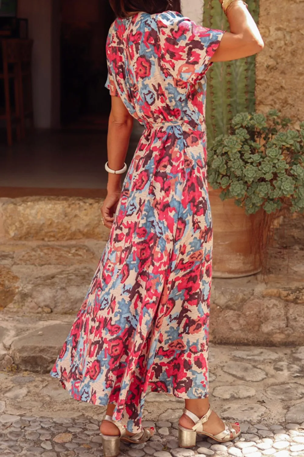 Slit Side Floral Short Sleeve Midi Resort Dress