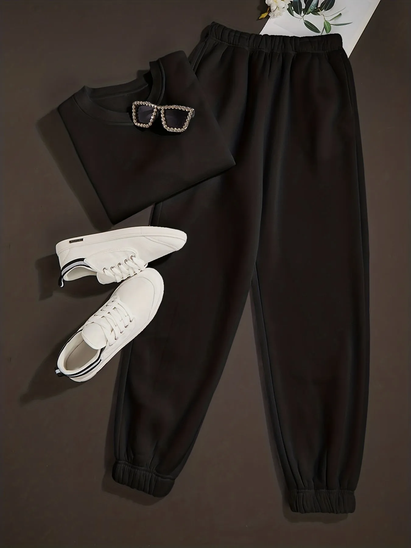 Solid Elastic High Waist Casual Every Day Pants