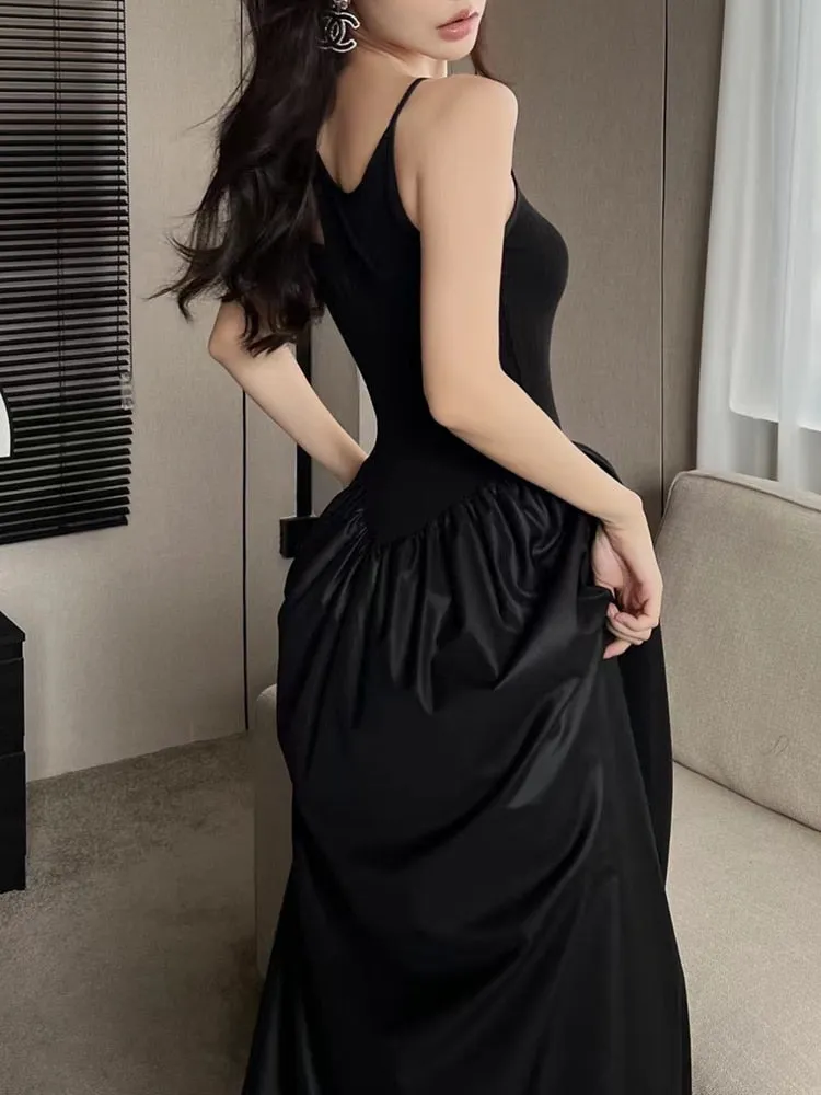 Solid Minimalist Dresses For Women Irregular Collar Sleeveless High Waist Hollow Out Temperament Dress Female