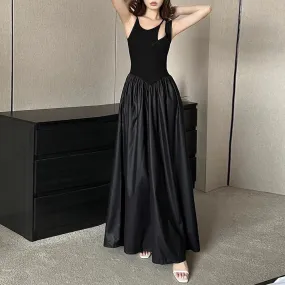 Solid Minimalist Dresses For Women Irregular Collar Sleeveless High Waist Hollow Out Temperament Dress Female