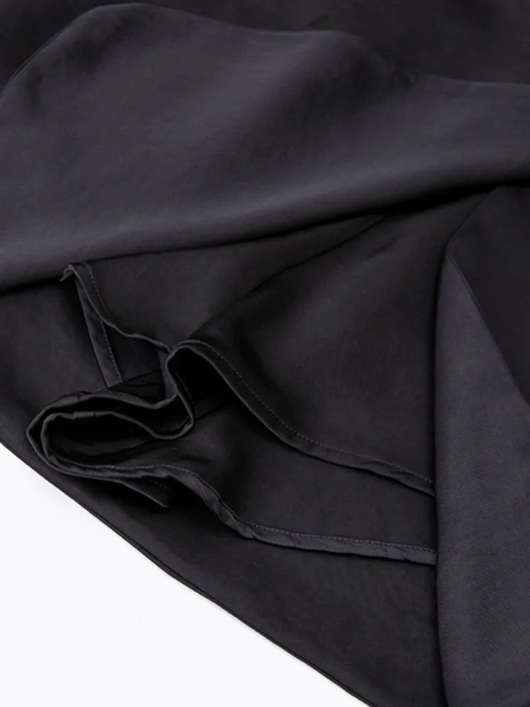 Solid Minimalist Dresses For Women Lapel Long Sleeve High Waist Patchwork Folds Elegant Dress Female Fashion