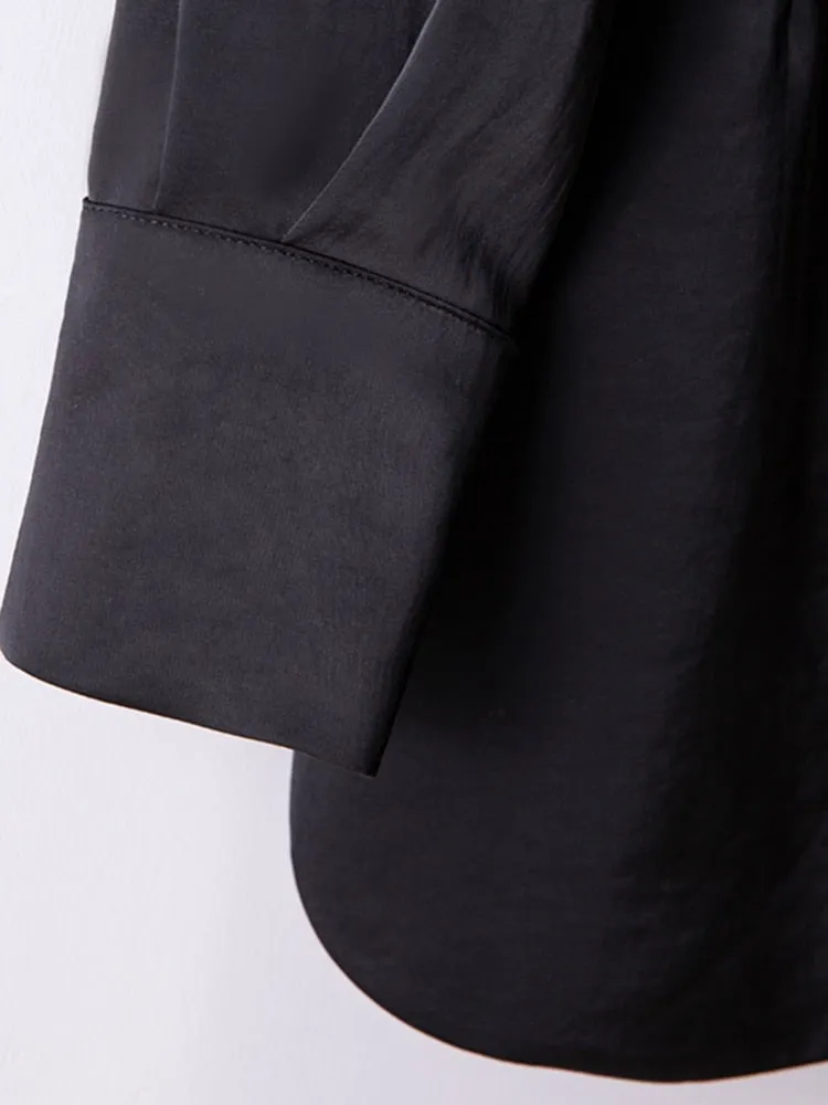 Solid Minimalist Dresses For Women Lapel Long Sleeve High Waist Patchwork Folds Elegant Dress Female Fashion