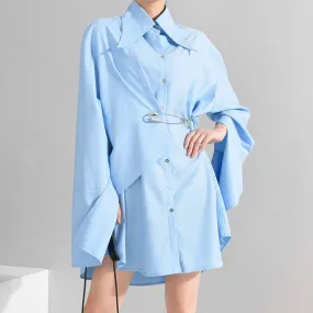 Solid Minimalist Dresses For Women Lapel Long Sleeve High Waist Patchwork Single Breasted Dress Female Clothing