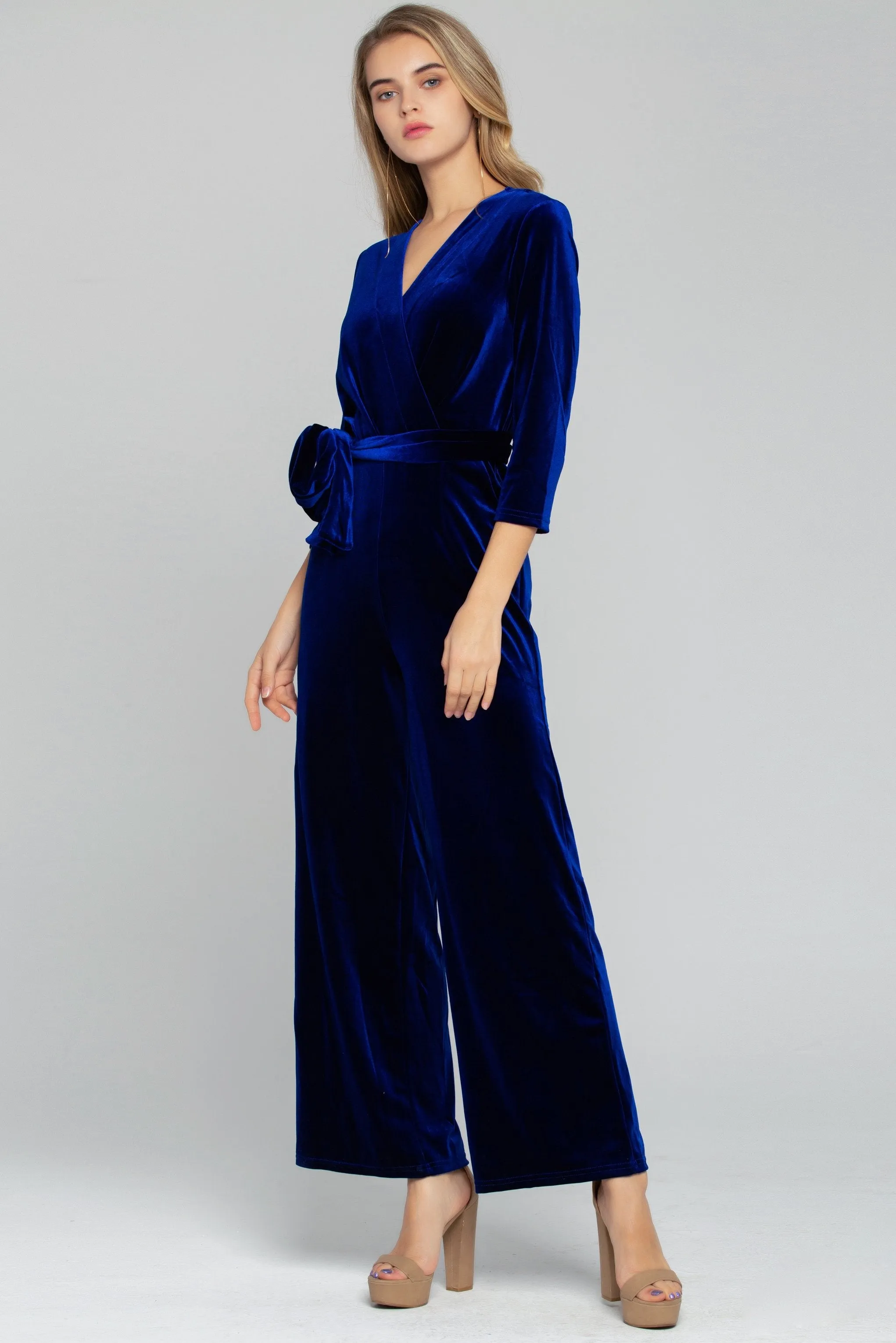 Solid Royal Blue Velvet Jumpsuit