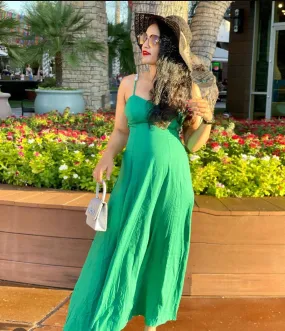 Spaghetti Strap Lace-up Linen Maxi Dress