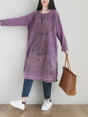 spring plus size round neck midi dress with side pocket