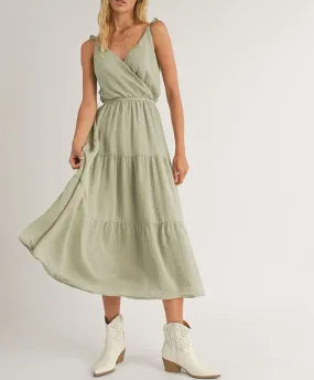 Steady Surplice Top Tiered Midi Dress