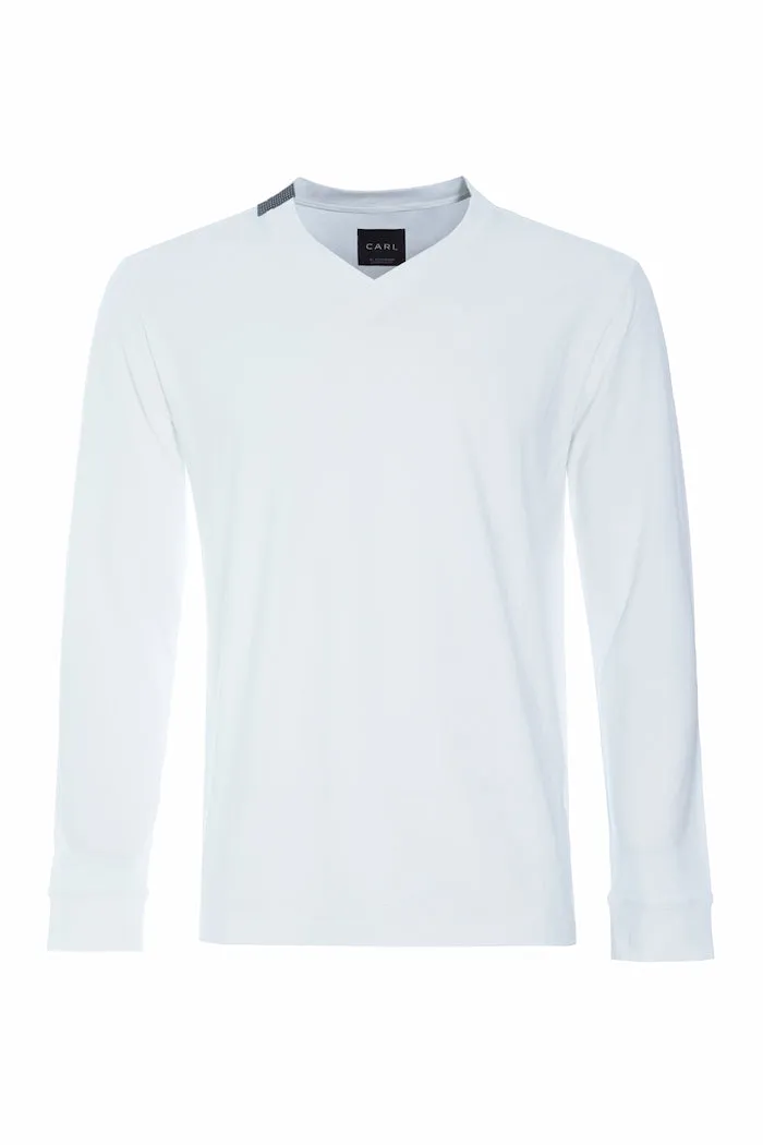 T-SHIRT V-NECK LONG SLEEVE - 1021C - WHITE