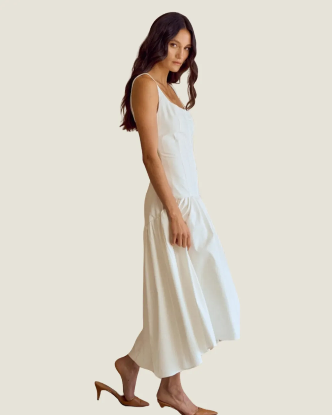 The Camila: Off White Sleeveless Bustier Midi Dress