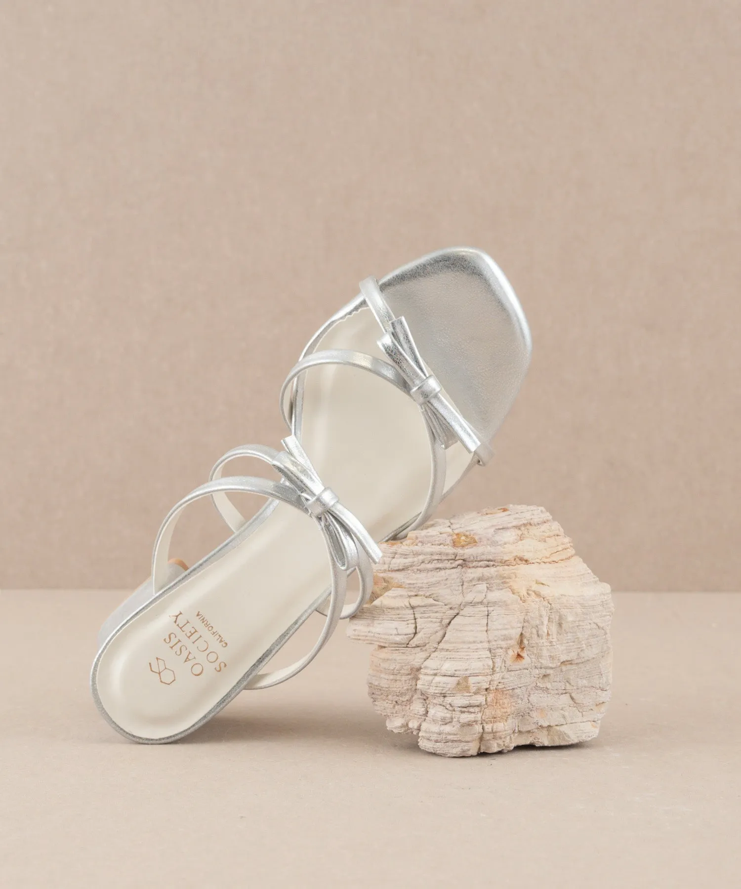 The Maci | Silver Strappy Heel with Bow Details